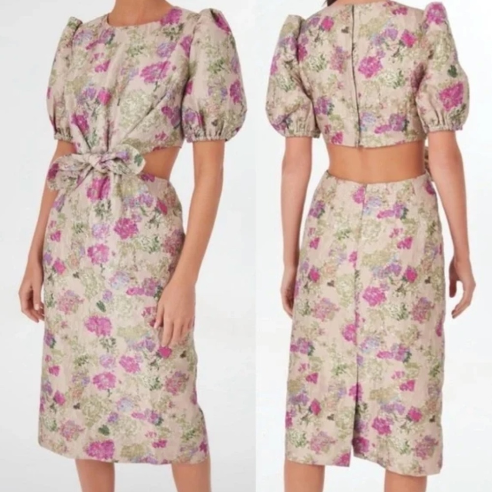 TUCKERNUCK Duchess Gracen Jacquard Floral Cut Out Midi Dress Small - Picture 3 of 3